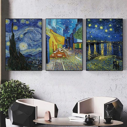 ARTFEB Large Framed Blue Wall Art,Starry Night Vincent Van Gogh Art Reproduction,Impressionism Aesthetic Canvas Prints Artwork,Giclee Canvas Wall Art Stretched and Framed for Living Room Home Office