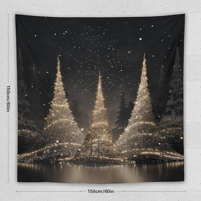 MaSiledy Wall Tapestry Silver Lighted Christmas Trees Tapestry Christmas Holiday Vintage Aesthetic Tapestry Wall Hanging Wall Hanging Decor Tapestry for Bedroom Aesthetic Alt Room 60"x60"