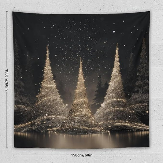 MaSiledy Wall Tapestry Silver Lighted Christmas Trees Tapestry Christmas Holiday Vintage Aesthetic Tapestry Wall Hanging Wall Hanging Decor Tapestry for Bedroom Aesthetic Alt Room 60"x60"