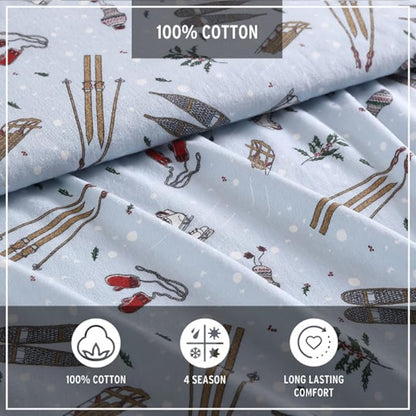 Eddie Bauer - Full Sheets, Cotton Flannel Bedding Set, Brushed For Extra Softness, Cozy Home Decor (Snow Days, Full)