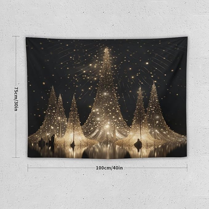 Silver Lighted Christmas Trees Tapestries Winter Holiday Wall Art Tapestry for Bedroom Aesthetic Landscape Tapestry Wall Hanging Decor for Bedroom 30"x40" Tapestries Winter Snowflake Decorative
