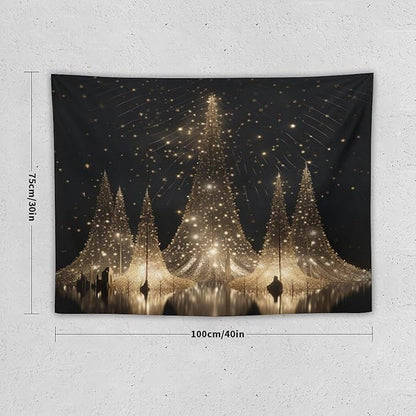 Silver Lighted Christmas Trees Tapestries Winter Holiday Wall Art Tapestry for Bedroom Aesthetic Landscape Tapestry Wall Hanging Decor for Bedroom 30"x40" Tapestries Winter Snowflake Decorative
