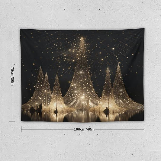 Silver Lighted Christmas Trees Tapestries Winter Holiday Wall Art Tapestry for Bedroom Aesthetic Landscape Tapestry Wall Hanging Decor for Bedroom 30"x40" Tapestries Winter Snowflake Decorative