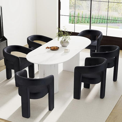 Modern Barrel Dining Chairs Set of 3, Velvet Upholstered Accent Side Chair with Arms Comfy Makeup Vanity Chairs, Dining Living Room Kitchen Chairs, Black
