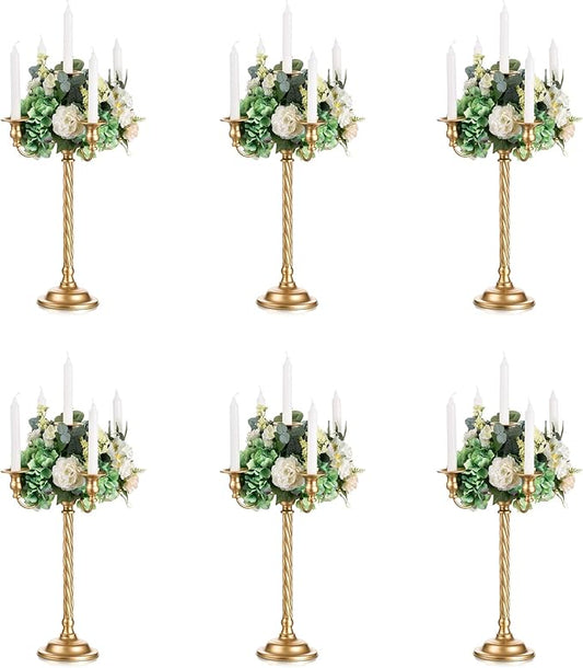 Sziqiqi 21in Gold Candelabra Tall Taper Candlestick for Candle Floral Metal Candle Holders Table Centerpiece for Wedding Party Event Room