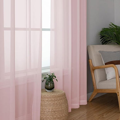 Aiyufeng Blush Pink Sheer Curtains 72 Inch Length 2 Panels Set, Light Filtering Airy Rod Pocket Light Pink Window Curtain Treatment Drapes for Kitchen Bedroom Living, Each 42Wx72L Inches