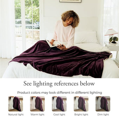 NANPIPER Sherpa Blanket Twin Size for Couch, Warm and Lightweight Throw, Soft Fuzzy Plush Fleece for Winter, Plum Purple 60x80 Inches