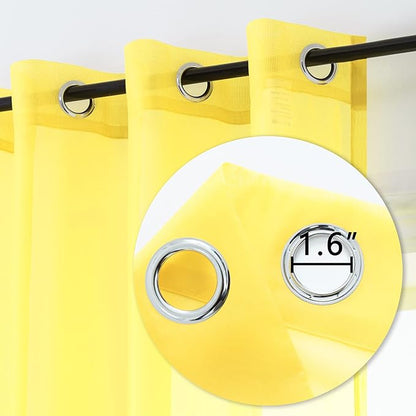 DUALIFE 96 Inches Long Yellow Sheer Curtains 2 Panels Grommet Curtain Panel Voile Drapes Semi Sheer Curtains for Living Room Set Bedroom Solid Bright Yellow Color 52 x 96 Inch Length