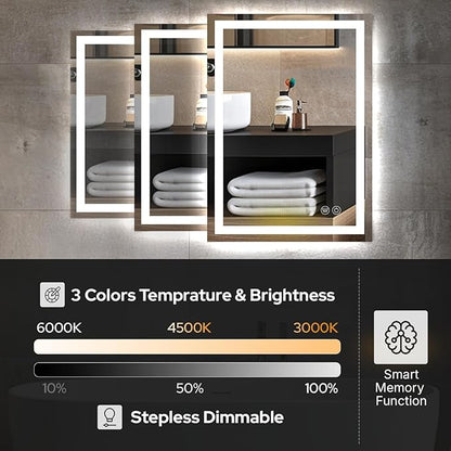 55 x 36 LED Bathroom Mirror with Lights, Lighted Bathroom Vanity Mirror for Wall, Espejos para Baños, Frontlit & Backlit, Anti-Fog, Shatterproof, 3 Adjustable Color Temperatures & Memory Function