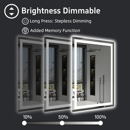 32"x 24" LED Bathroom Mirror with Lights, Dimmable, Double Lights, Backlit + Front Lit, 3 Colors Led Mirror for Bathroom, Lighted Bathroom Vanity Mirror, Tempered Glass(Horizontal/Vertical)