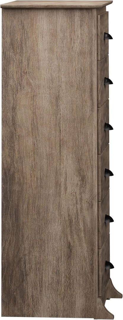 Prepac Salt Spring Rustic 6-Drawer Tall Dresser for Bedroom, Farmhouse Dresser Chest of Drawers 19" D x 23.25" W x 52.75" H, Drifted Gray, DDC-2354