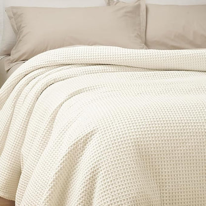 PHF 100% Cotton Waffle Weave Blanket Queen Size for Bed,Snag Proof Lightweight Breathable Moisture-Wicking Throw for Couch,Great for Layering in Cold Weather,Machine Washable, Home Decor Gift-Cream