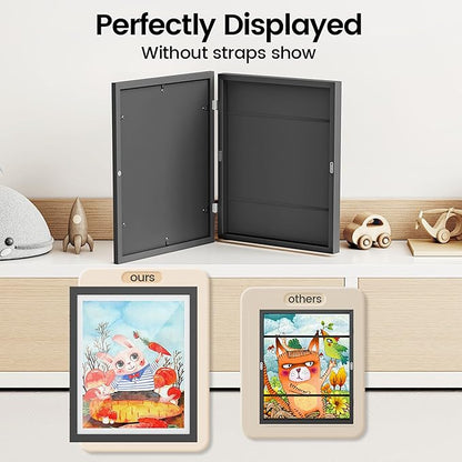 BAIJIALI Black Art Frames for Kids Artwork - Front Opening Holds 150 Drawings, 3D Crafts - 2 Packs 8.5x11 with mat or 9x12 without Mat