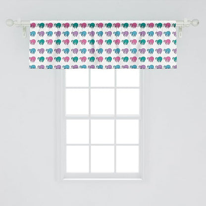 Ambesonne Funny Sloth Window Valance Pack of 2, Colorful Art Repeating Lazy Animal on Plain Backdrop, Rod Pocket Curtain Valances for Kitchen Bedroom, 42" X 18", Dark Seafoam Pink