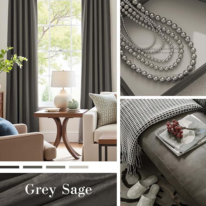 Lazzzy Velvet Blackout Curtains Thermal Insulated Room Window Drapes Super Soft Luxury Curtains for Living Room Bedroom Rod Pocket 2 Panels, Grey, 42" W x 90" L