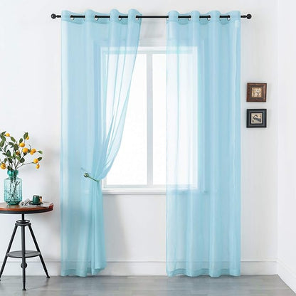 DUALIFE Sky Blue Voile Sheer Curtains Grommet,Look Semi Sheer Windows Panels,Elegant Solid Color Touch Soft Drapes, 52X96 Inch for Living Room Bedroom,Set of 2 Panels