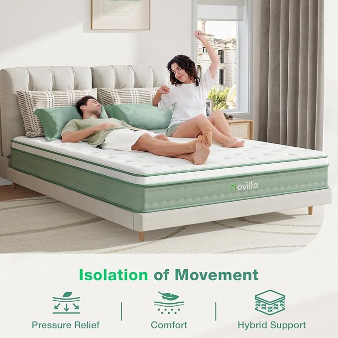 Novilla Twin Mattress, 10 Inch Hybrid Mattress in a Box, Gel Inflation Memory Foam with Pocket Coils Innerspring for a Cozy Night, Pillow Top Twin Size Mattresses, Medium Firm & Fit The Body's Curves