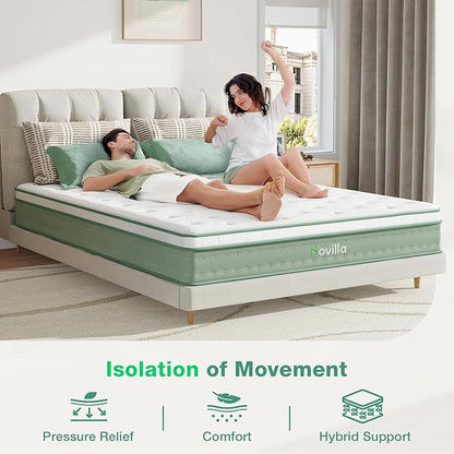 Novilla Twin Mattress, 10 Inch Hybrid Mattress in a Box, Gel Inflation Memory Foam with Pocket Coils Innerspring for a Cozy Night, Pillow Top Twin Size Mattresses, Medium Firm & Fit The Body's Curves