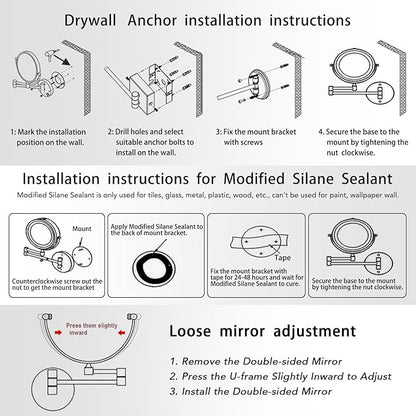 Rechargeable Wall Mounted Lighted Makeup Mirror with Magnification Gold, 8 Inch 1X/10X Magnifying Two Sided Led with Lights, 360 Swivel Extendable Shaving Mirror for Bathroom, Brushed Gold