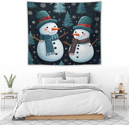 MaSiledy Tapestry Wall Hanging Snowman Couple Tapestry Christmas Snowman Wall Hanging Wall Tapestry Aesthetic Wall Art for Home Decor 50"x60" Holiday Scene Banner for Winter Christmas Party