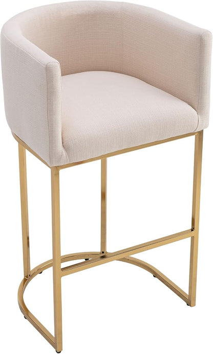 Modern Counter Height Linen Upholstered Bar Stool, 32" Kitchen Counter Island Stool Bar Chairs with Gold Metal Frame for Kitchen Island, Cream