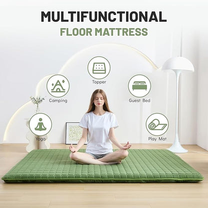 Japanese Floor Mattress Full, Anti-Slip Japanese Futon Foldable Tatami Mat for Guests, Green