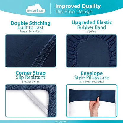 DREAMCARE California King Sheet Sets - Cooling Bed Sheets - 4pcs Set - up to 15" Deep Pocket Cal King Sheets - California King Sheets - Soft & Lasting 100% Brushed Polyester with Side Pocket - N Blue
