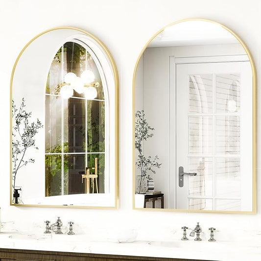HARRITPURE Arched Wall Mirror – 30"x40" Arch Bathroom Mirror Metal Frame Vanity Mirror for Bedroom, Entryway Dresser Decor, Gold
