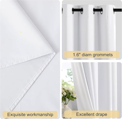 NICETOWN 100% Blackout White 120 inch Long Curtains for Living Room, Grommet Thermal Insulated Curtains Heat Blocking Window Treatments for Bedroom, W52 x L120, 2 Panels