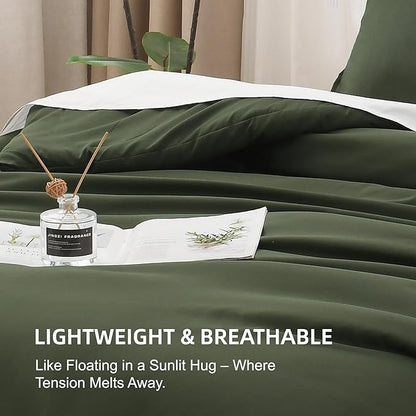 Litanika Oversized King Comforter 128x120, 3 Pieces Olive Green Lightweight Solid Bedding Comforter Set, All Season Fluffy Bed Set (1 Comforter & 2 Pillowcases)