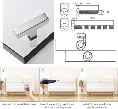 Cabinet Pulls Single Hole Cabinet Handles, 40 Pack Square Brushed Nickel Bar Cabinet Pulls Drawer Cabinet Knobs Cupboard Hardware Cabinet Handles, Stainless Steel Single Hole Cabinet Knobs