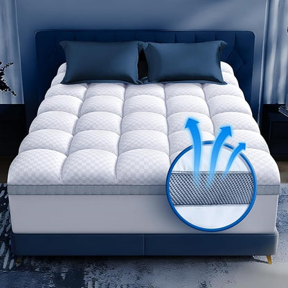 Premium Memory Foam Mattress Topper Queen for Ultra Comfort, 2 Inch Plush Pillow Top Queen Mattress Topper with Breathable Air Mesh Sides, Soft Mattress Pad Cover with Deep Pocket Fits 6-21" Mattress