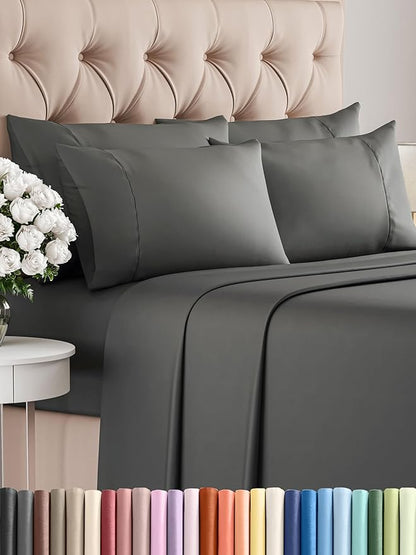 King 6 Piece Sheet Set - Comfy Breathable & Cooling - Ultra Soft Hotel Luxury Bedding Set w/ 8-16 Inch Deep Pockets - 1 Flat & 1 Fitted Sheet & 4 Pillowcases - Wrinkle Free and Easy Care - Charcoal