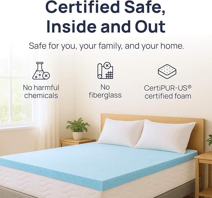 Sure2Sleep Gel Swirl Memory Foam Mattress Topper - 2 Inch, Pressure Relieving, Cooling Comfort - Made in The USA & CertiPUR-US Certified - Softens Firm Beds and Extends Mattress Life - King Size