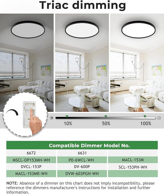 hepside 23INCH Big Dimmable Flush Mount Ceiling Light Fixture Black, 3CCT Selectable 3000/4000/6500K Ceiling Lamp, 50W 5000LM Super Bright Low Profile Light for Bedroom, Kitchen, Bathroom, Hallway