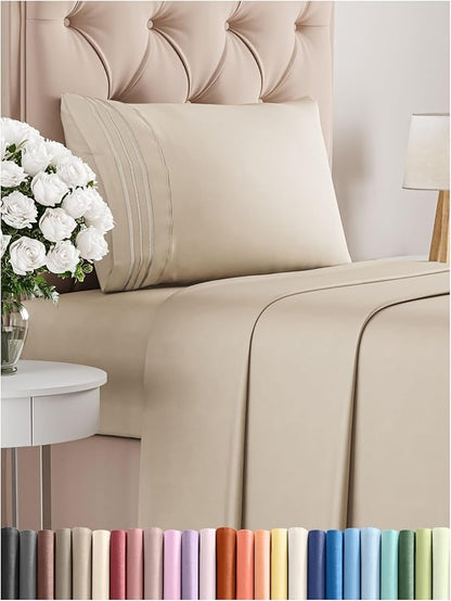 Twin XL Size 3 Piece Sheet Set - Comfy Breathable & Cooling Bed Sheets Set - Hotel Luxury Bedding for Women, Men, Kids, Teens, Boys & Girls - Deep Pockets, Ultra-Soft, Wrinkle Free - Oeko-Tex - Wheat