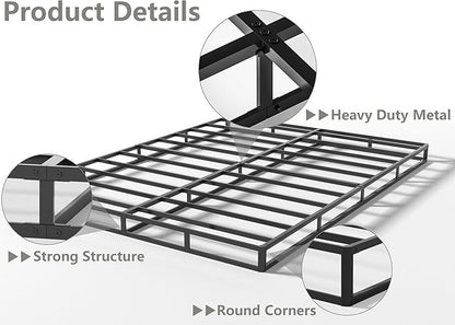 Qingzhou Box Spring King Bed Bases, 5 Inch High Metal King Size Box Spring Only, Heavy Duty Mattress Foundation with Fabric Cover, Easy Assembly, Quiet Noise Free, Non Slip, Black