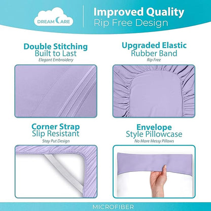 DREAMCARE Full Size Sheets Set - 6 Pcs Deep Pocket Cooling Bed Sheets - Soft, Long Lasting 100% Brushed Microfiber with Side Pocket (Lavender, Full)