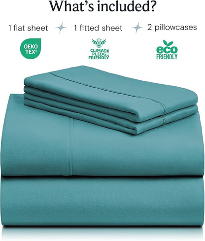 LuxClub 4 PC King Sheet Set, Breathable Luxury Bed Sheets, Deep Pockets Wrinkle Free Cooling Bed Sheets Machine Washable Hotel Bedding Silky Soft - Teal King