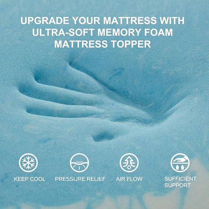 SINWEEK 3 Inch Mattress Topper 5-Zone Memory Foam Mattress Topper Pressure Relieve Soft Mattress Pad, CertiPUR-US Certified, Twin Size Blue