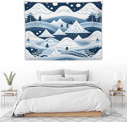 MaSiledy Tapestry Snow Mountain Scandinavian Winter Tapestry Vintage Aesthetic Tapestries Xmas Rustic Winter Holiday Wall Tapestry Wall Decor for Bedroom Living Room Dorm Landscape 30"x40"
