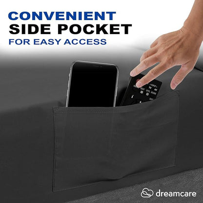DREAMCARE Queen Sheet Set – 4 pcs Cooling Sheets – up to 21” Extra Deep Pocket Queen Sheets – Hotel Luxury Sheets & Pillowcases – Superior Softness 100% Fine Microfiber with Side Pocket – Dark Gray