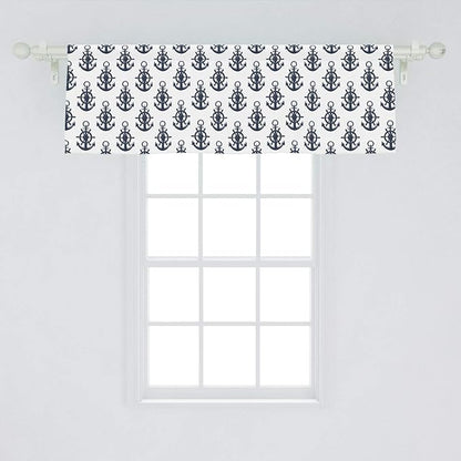 Lunarable Vintage Nautical Tattoo Window Valance, Sea Anchor Maritime Monochrome Simplistic Pattern, Curtain Valance for Kitchen Bedroom Decor with Rod Pocket, 54" X 18", Blue White
