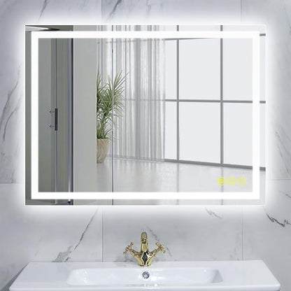 Wall-Mounted LED Square Bathroom Mirror, Makeup Mirror (32 inches x 24 inches,) 3 Color Dimming Bathroom Vanity Mirror with Lights Smart Mirror with Touch (Horizontal/Vertical)