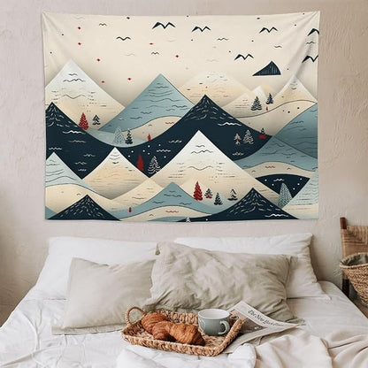 MaSiledy Snow Mountain Scandinavian Winter Tapastry's Wall Hanging Christmas Holiday Tapestry Vintage Aesthetic Tapestries Landscape Tapestry Wall Art Decor for Bedroom Living Room Dorm 60"x80"
