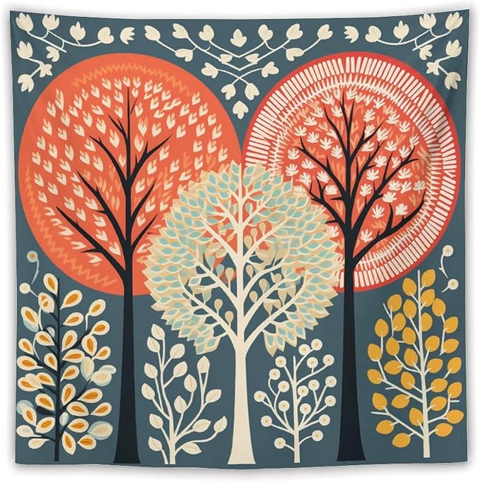 MaSiledy Tapestry Wall Hanging Shabby Chic Trees Tapestry Watercolor Rustic Forest Tapestries for Bedroom Wall Art for Bedroom Wall Hanging for Room 60"x60" Xmas Wall Hanging Polyester Tapestries