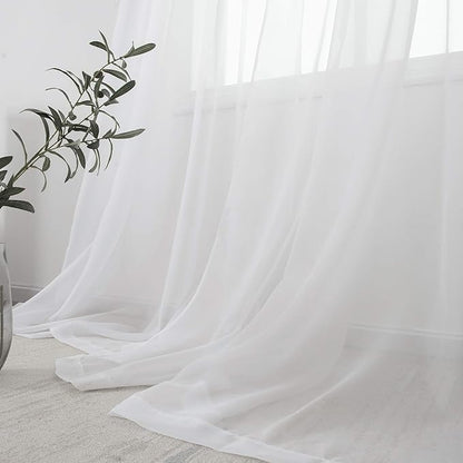 White Sheer Curtains 54 inches Long for Bedroom Top Rod Pocket Sheer Window Panels Curtains for Nursery Living Room 52 by 54 Inch Length Set of 2