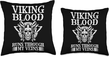 Viking Blood Runs Through My Veins Scandinavian Pagan Viking Throw Pillow