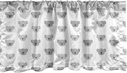 Lunarable Koala Window Valance Pack of 2, Continuous Happy Exotic Animals Head Simplistic Pattern, Rod Pocket Curtain Valances for Kitchen Bedroom, 54" X 18", Pale Taupe Charcoal Grey