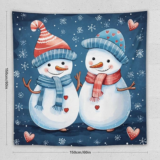 MaSiledy Tapestry Snowman Couple Vintage Aesthetic Tapestry Wall Hanging Christmas Snowman Tapestry As Wall Art Wall Hanging Decor Home Decoration for Bedroom Living Room Dorm Landscape 60"x60"